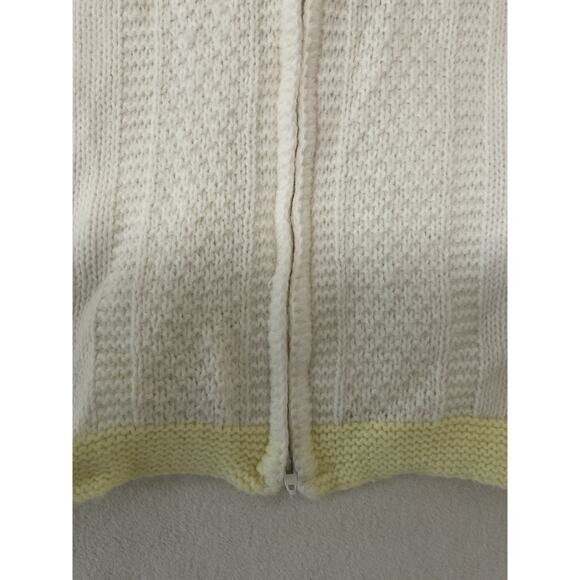 VTG Julius Berger Baby Blanket White Acrylic Yellow Bear Back Zip Weave - Picture 4 of 10